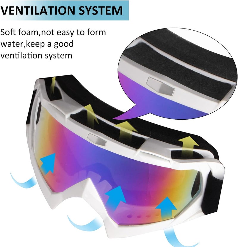 4-FQ Motocross Goggles for Men Women Adult Youth - Windproof Dirt Bike Goggles, Dustproof UTV MX OTG Offroad Riding Racing Skiing Glasses (White Frame+Color Lens) - Image 3